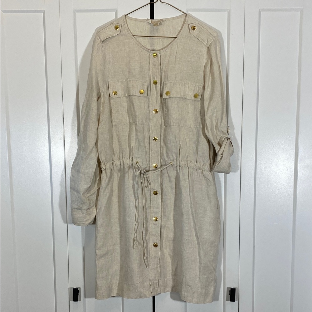 Michael Kors Cream Midi Dress with Gold Accents